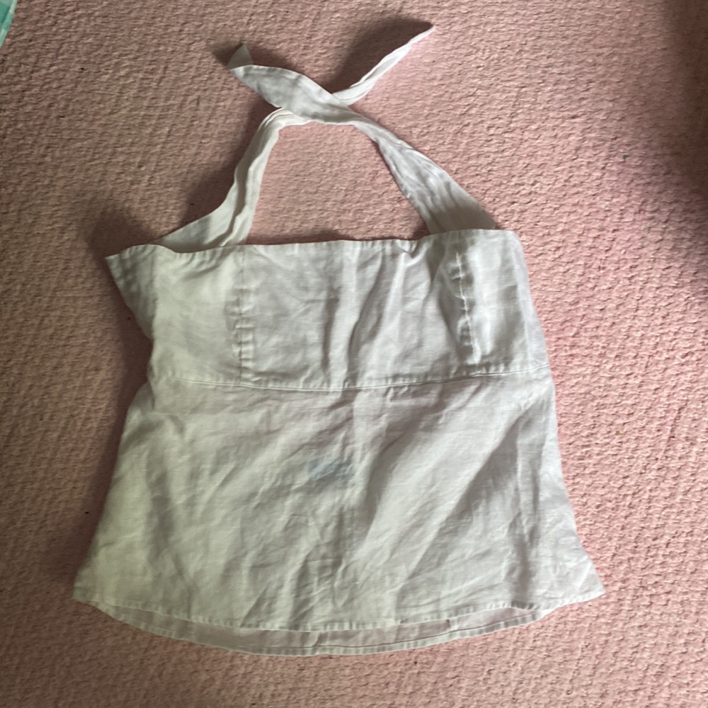 Cute White 100% Linen Strapless Top with Cutout Detail M
